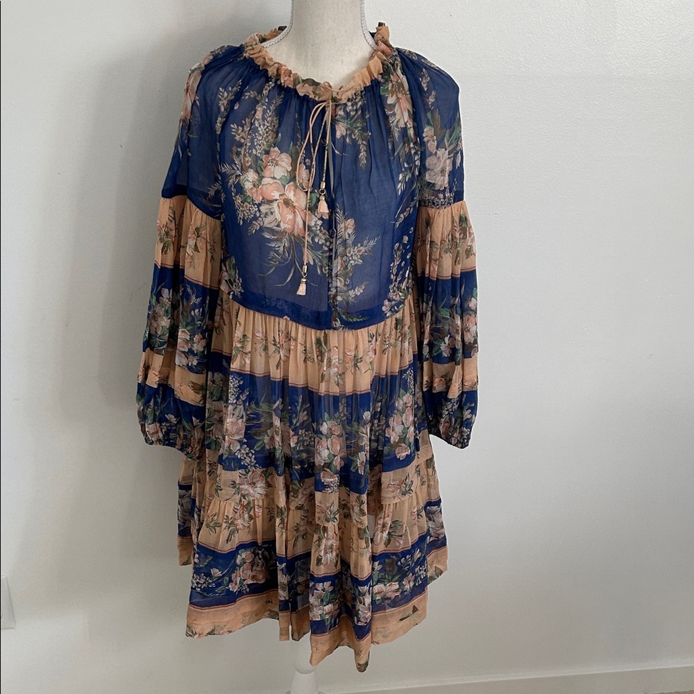 Zimmerman Floral Bohemian Dress - Blue and Tan Size 2